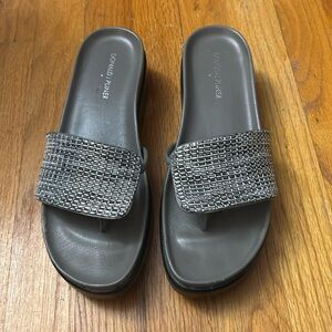 Donald J Pliner Pewter and Black Leather Sandals size 8